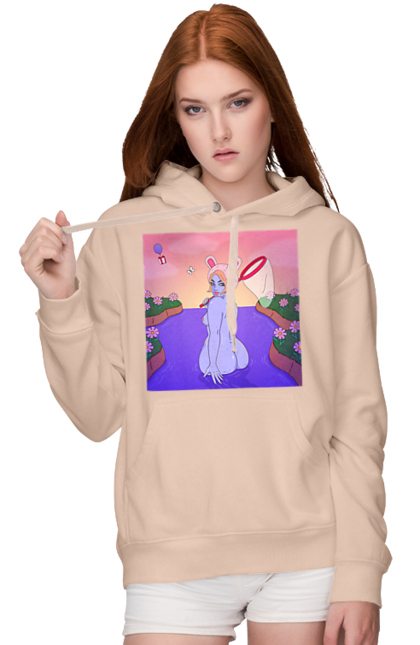 Women`s hoodie with prints Purple Girl On The Hunt. Girl, naked, net. 2070702