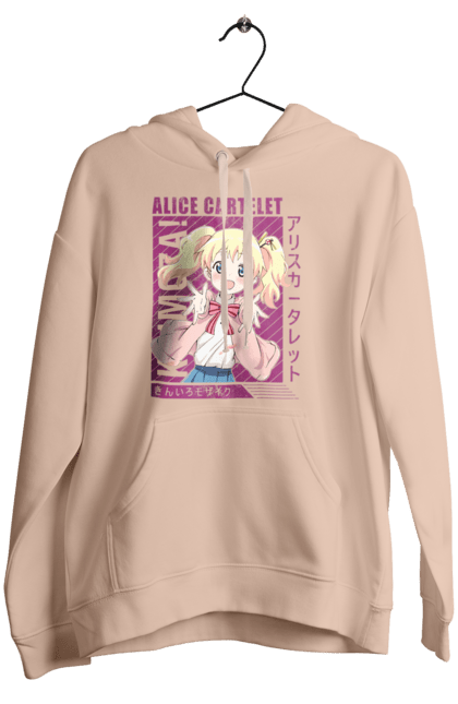 Женское худи с принтом Золотая мозаика Алиса Картелет. Alice cartelet, anime, kiniro mosaic, kinmoza, manga, алиса, алиса картелет, аниме, золотая мозаика, манга. 2070702