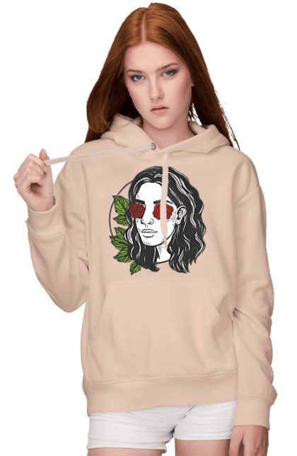 Women`s hoodie with prints Girl With Roses In The Eyes. Girl, rose flower. 2070702