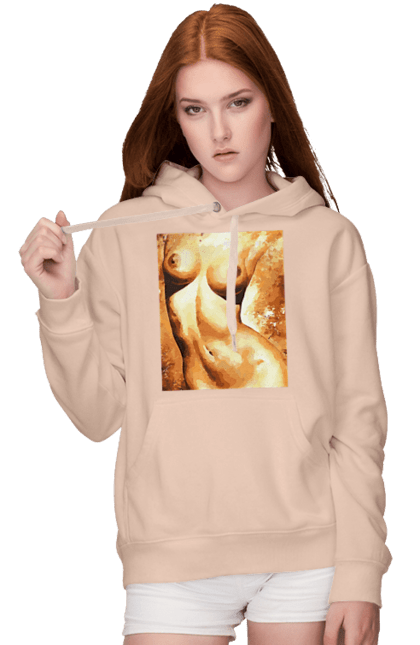 Women`s hoodie with prints Body beauty. Body beauty, breast, female body, women`s breasts. 2070702