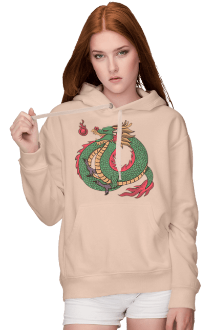 Women's hoodie with prints The Dragon. Animal, chinese dragon, dragon, green dragon, symbol. 2070702