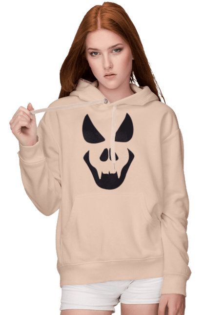 Women's hoodie with prints Halloween pumpkin face. Costume, halloween, holiday, october, october 31, pumpkin, scary, sweets, trick or treat. 2070702