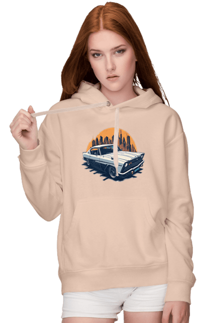 Жіноче худі з принтом "Вінтажне зображення авто". Автомобіль, вінтажне зображення, місто. 2070702