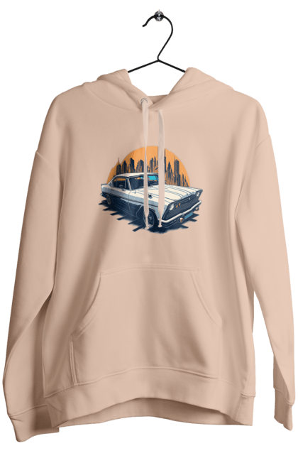 Жіноче худі з принтом "Вінтажне зображення авто". Автомобіль, вінтажне зображення, місто. 2070702