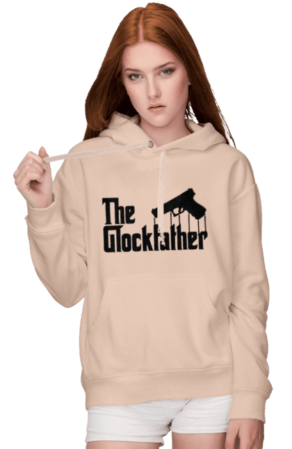 Жіноче худі з принтом "The GlockFather". Gangster, glockfather, godfather, godfather reference, вогнепальна зброя, гангстер, глок, зброя, пістолет, пістолет. 2070702