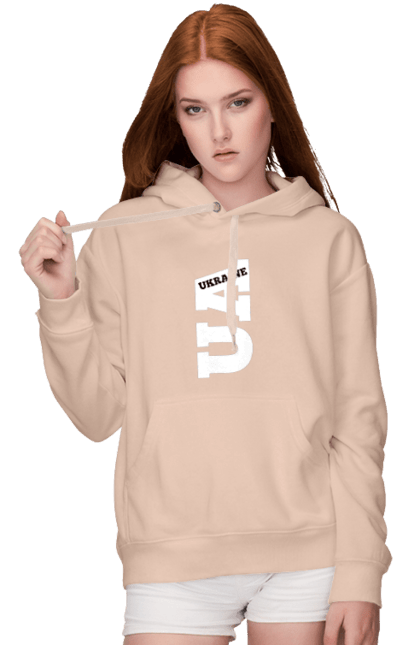 Жіноче худі з принтом "Україна". Абревіатура, батьківщина, емблема, логотип, напис, текст, україна. 2070702