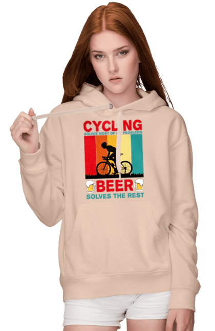 Женское худи с принтом Cycling Beer. Алкоголь, брутальные, велосипед, веселые, для спортсменов, летние, мужские, пиво, спорт. 2070702