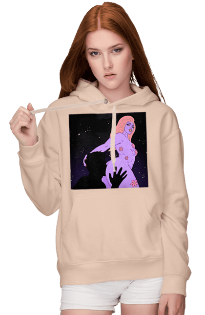Женское худи с принтом Фиолетовая Девушка. Девушка, тело. 2070702