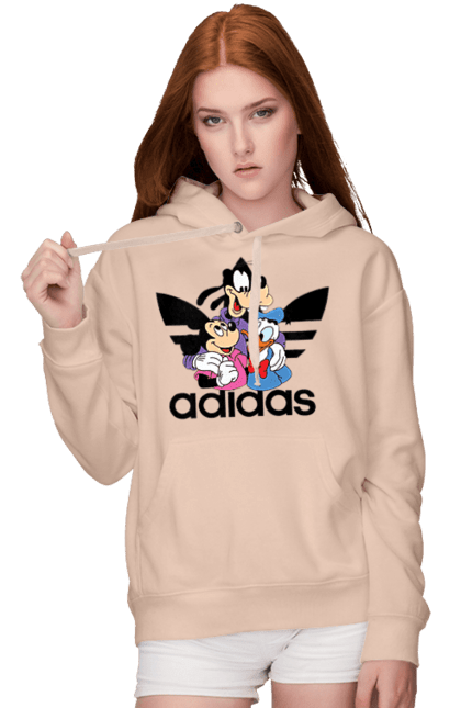 Женское худи с принтом Adidas Микки Маус. Adidas, mickey mouse, адидас, дисней, микки, микки маус, мультфильм. 2070702