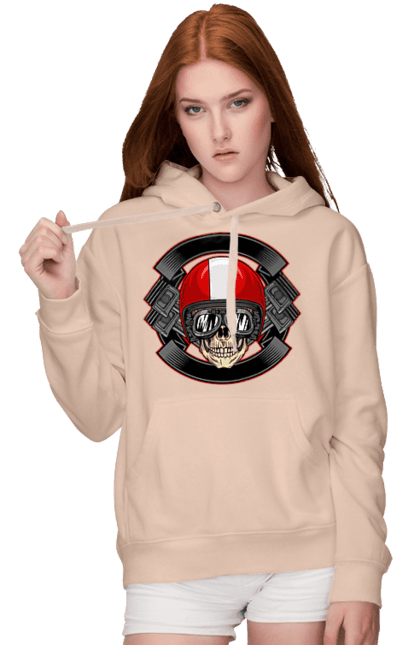 Women`s hoodie with prints skull motorcyclist. Helmet, motorcyclist \, skull. 2070702