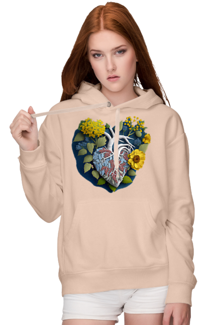 Жіноче худі з принтом "Серце квіти". Люблю україну, перемога україни, серце, символи україни, соняшник, традиції україни, україна. 2070702