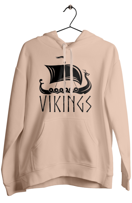 Жіноче худі з принтом "Дракар корабель вікінгів". Вікінги, дракар, корабель вікінгів, скандинавія. CustomPrint.market