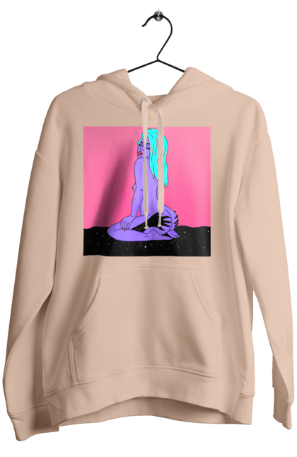 Women`s hoodie with prints Purple Girl In Hands. Alien, girl, sits. 2070702