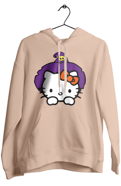 Женское худи с принтом Хелло Китти Хэллоуин. Halloween, hello kitty, witch, бренд, ведьма, кот, котенок, персонаж, хелло китти, хэллоуин. 2070702