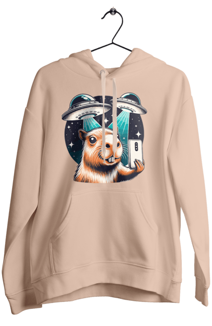 Women's hoodie with prints Capybara. Aliens, animal, capybara, rodent, space, ufo. 2070702