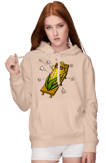 Women`s hoodie with prints Corn Suns On A Lounger. Corn, lounger, popcorn. 2070702