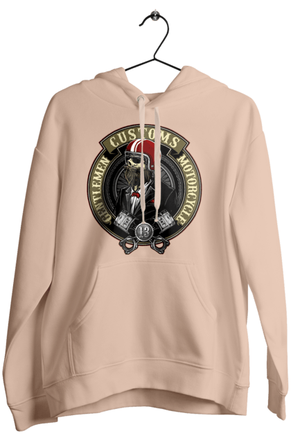 Women`s hoodie with prints Gentlemen motorcycle. Gentleman, helmet, motorcycle, skull. 2070702