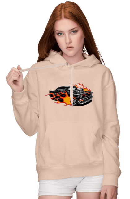 Жіноче худі з принтом "Машина Вогонь". Автомобіль, вогонь, машина. 2070702