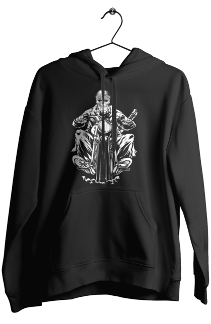 Жіноче худі з принтом "Череп на мотоциклі". Байкер, мотоцикл, скелет, череп. 2070702