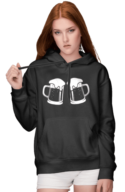 Жіноче худі з принтом "Два кухлі пива". Алкоголь, кухоль, напій, пивний кухоль, пиво. CustomPrint.market