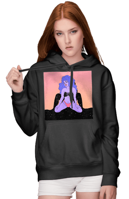 Жіноче худі з принтом "Фіолетова Дівчина В Трусиках". Інопланетянка, у трусах. 2070702