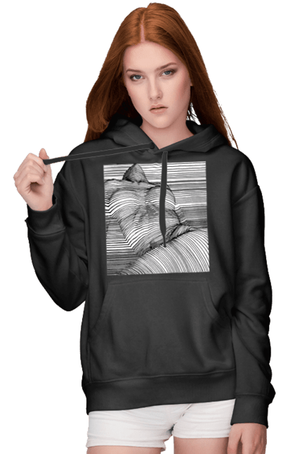 Жіноче худі з принтом "Дівчина В Смужку". Гола, сиськи. 2070702