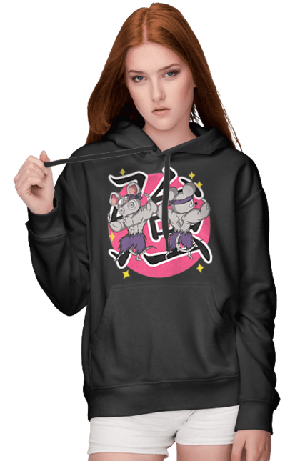 Women's hoodie with prints Demon Slayer Uzui Tengen's mice. Anime, demon slayer, kimetsu no yaiba, manga, mice, serial, tengen, tengen uzui, uzui. 2070702