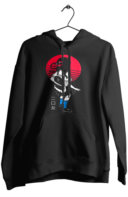 Women's hoodie with prints Two Mouthed Girl. Horror, japan, language, lips, mouth, schoolgirl, young woman. 2070702