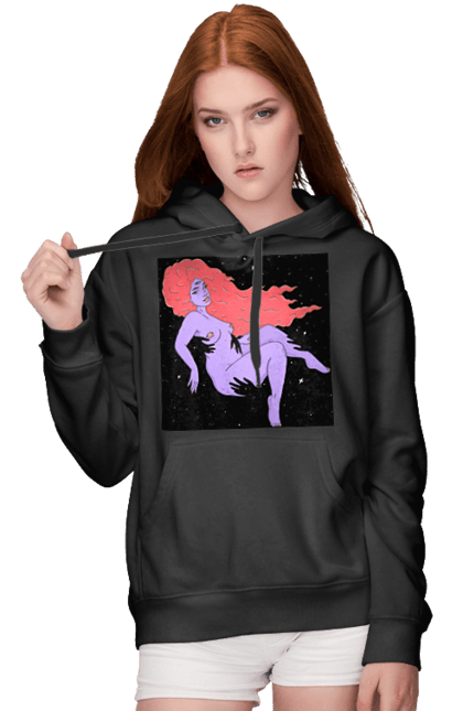 Жіноче худі з принтом "Фіолетова Дівчина В Чорній Дирі". Дівчина, лапають. 2070702