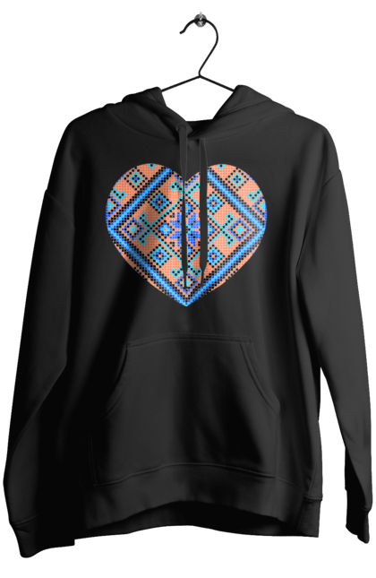 Women`s hoodie with prints Heart embroidery. Cross stitch, embroidered shirt, embroidery, heart, i love ukraine, symbols of ukraine, traditions of ukraine, ukraine. 2070702