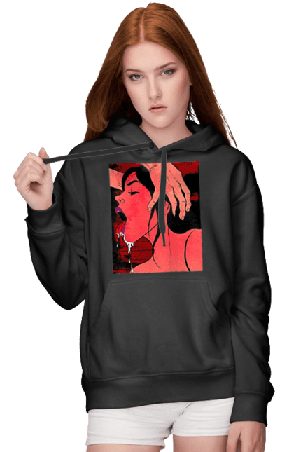 Жіноче худі з принтом "Дівчина Смокче Зі Слиною". Секс, смоктати. 2070702