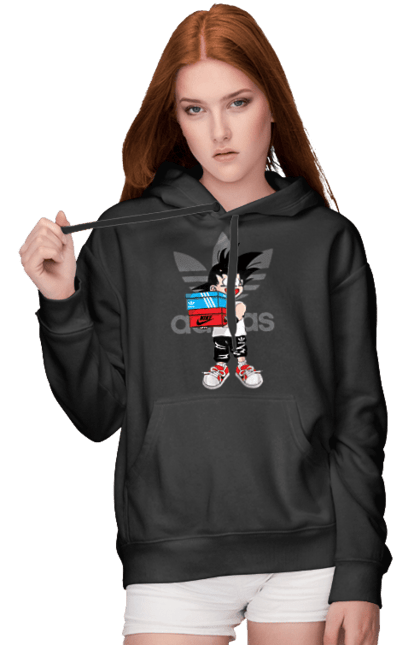 Женское худи с принтом Adidas Сон Гоку. Adidas, anime, dragon ball, son goku, адидас, аниме, гоку, жемчуг дракона, манга, сон гоку. 2070702