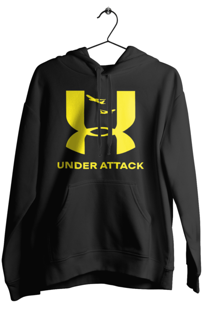 Жіноче худі з принтом "Under Attack yellow". Андер армор, бренди, гумор, приколи, прикольні, ундер армор. 2070702