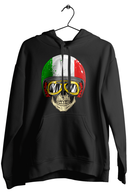 Жіноче худі з принтом "Череп в мотошоломі". Мото, окуляри, череп, шолом. 2070702