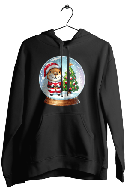 Women's hoodie with prints Christmas Capybara with a Tree. Animal, capybara, christmas, christmas capybara, christmas tree, gift, holiday, new year, new year`s gift, santa. 2070702