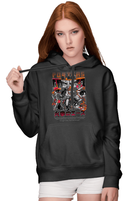 Women's hoodie with prints One Piece Portgas D. Ace. Anime, fire fist, gol d. ace, manga, one piece, portgas d. ace, straw hat pirates. 2070702