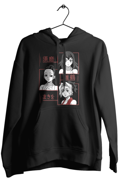 Women's hoodie with prints Demon Slayer Hinatsuru, Makio and Suma. Demon slayer, hinatsuru, makio, suma, tengen. 2070702