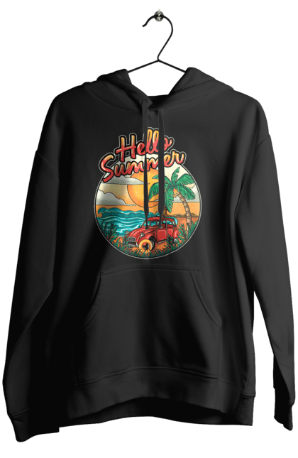 Жіноче худі з принтом "Привіт Літо, Машина Біля Моря". Літо, машина, острів, пальма, пляж. 2070702