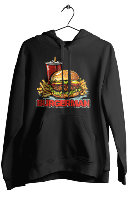 Жіноче худі з принтом "Burgerman". Бургер, для чоловіків, їжа, літні, макдональдс, прикольні, трендові, фаст фуд, чоловічі. 2070702