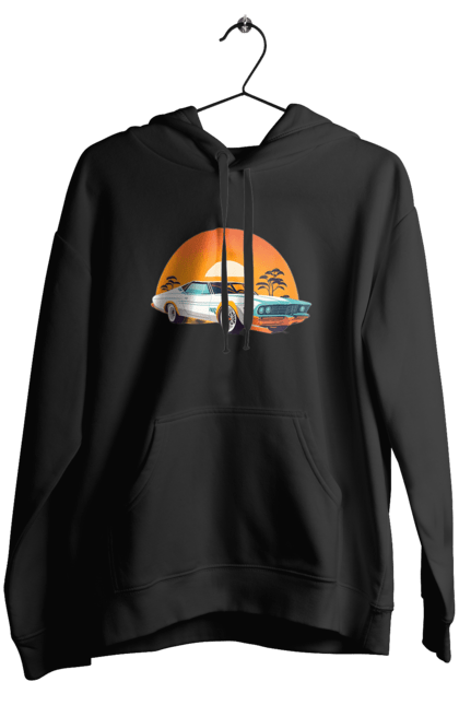 Жіноче худі з принтом "Гарне авто на закаті". Авто, закат, солнце. 2070702