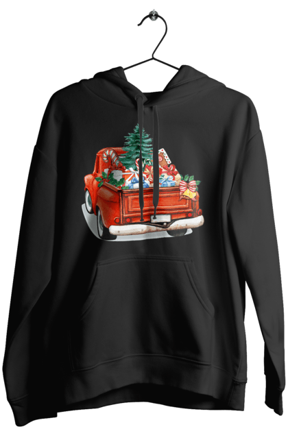 Жіноче худі з принтом "Авто з подарунками". Автомобіль, новий рік, подарунки, різдво, санта, ялинка. 2070702