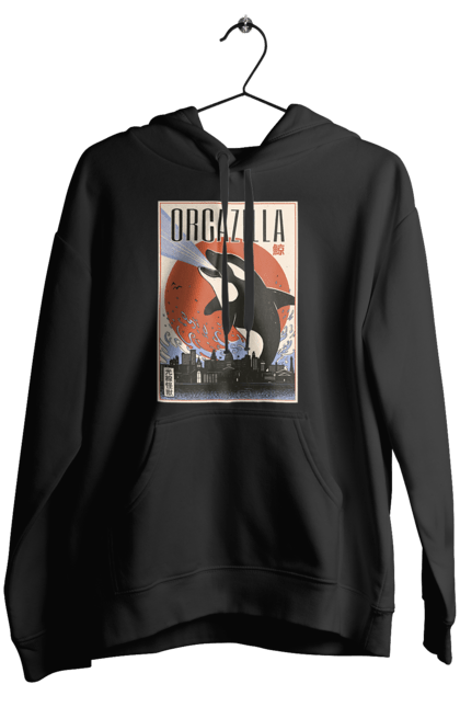 Women's hoodie with prints Orcazilla. Cartoon style design, graphic, japan print, japanese, japanese art, japanese poster, japanese poster orca, ocean wildlife, orca, orcazilla. 2070702