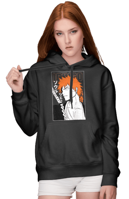 Жіноче худі з принтом "Бліч Куросакі Ічіґо". Anime, bleach, ichigo kurosaki, manga, аніме, бліч, ічіго, куросакі ічіґо, манга. 2070702