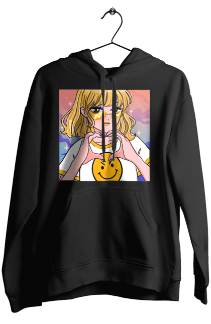 Жіноче худі з принтом "Жовта Дівчинка". Аніме, дівчинка, смайл. 2070702