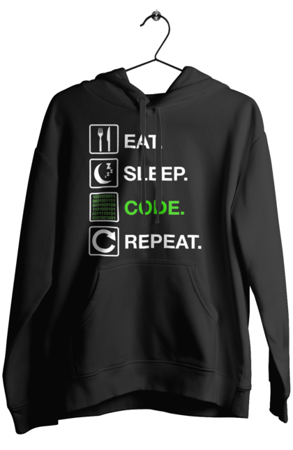 Жіноче худі з принтом "Їж Cпи Кодуй Повторюй". Айті, айтішник, для айтішника, для програміста, їж спи, кодуй повторюй, подарунок айтішнику, подарунок програмісту, програміст, розробник. 2070702