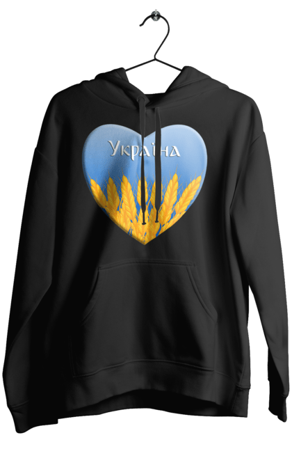 Жіноче худі з принтом "Серце з колосками Україна". Воля, колоски, небо, перемога, прапор україни, пшениця, серце, символ україни, україна. 2070702