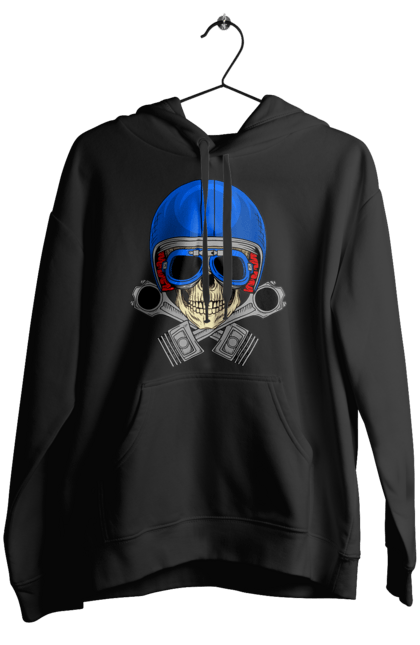 Жіноче худі з принтом "череп мотолюбитель". Байкер, окуляри, череп, шолом. 2070702