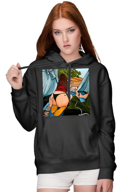 Жіноче худі з принтом "Відпочинок З Улюбленою У Палатці". Відпочинок, жопа, палатка, собака. 2070702