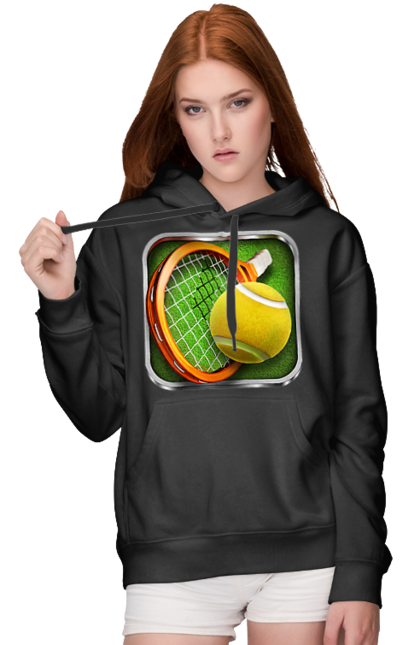 Women`s hoodie with prints Tennis. Ball, ground tournament, london, players, prize fund, racket, sponsor, tennis, tournament grid. 2070702