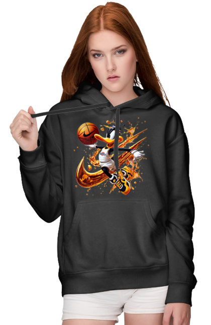 Women's hoodie with prints Daffy Duck Nike. Cartoon, character, daffy duck, duck, looney tunes, merrie melodies, nike, warner brothers. 2070702